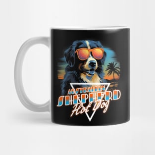 Retro Wave Australian Shepherd Hot Dog Shirt Mug